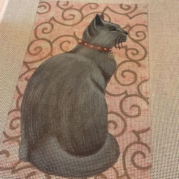 Liz Goodrick-Dillon Grey Cat Stud Collar Handpainted Needlepoint Canvas AP 463 - Picture 3 of 3